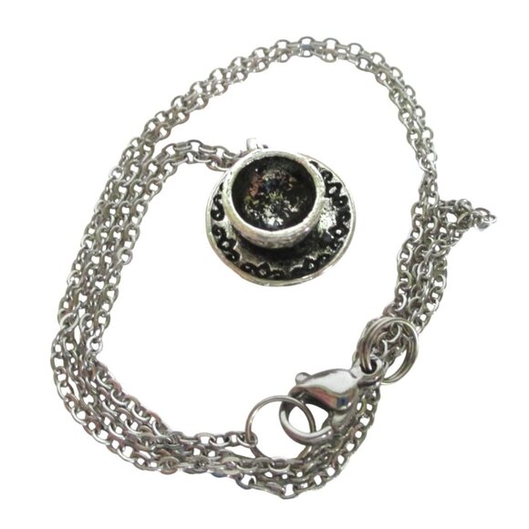 Teacup & Saucer Pendant Necklace With 18" Stainless Chain Tea Lover Gift - Picture 5 of 6